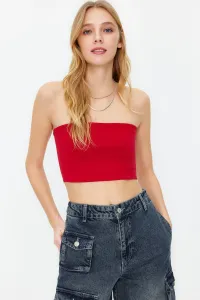 Trendyol Red Fitted Strapless Collar Crop Stretchy Knitted Blouse