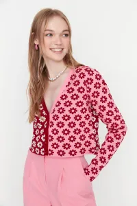 Trendyol Red Patterned Button Detailed Crop Knitwear Cardigan #5347089