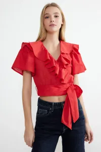 Trendyol Red Ruffle and Tie Detailed Woven Blouse