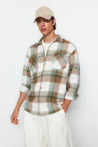 Trendyol Brown- Khaki Men's Oversize Fit Plaid Patterned Lumberjack Winter Double Pocket Shirt