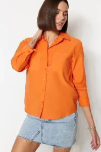 Trendyol Orange Double Pocket Oversize Woven Cotton Shirt