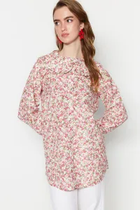 Trendyol Crispy Floral Patterned woven Shirt with a baby pink collar
