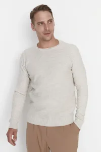 Trendyol Stone Men's Slim Fit Crewneck Collar Sleeve Textured Patterned Raglan Sleeve Knitwear Sweater