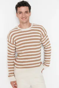 Trendyol Stone Men's Oversize Fit Wide Fit Crew Neck Striped Knitwear Sweater