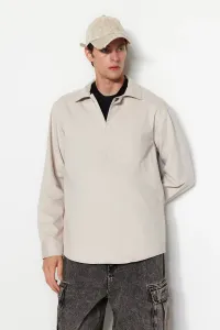 Trendyol Stone Men's Casual Fit Half-Pleated Gabardine Shirt #7986097