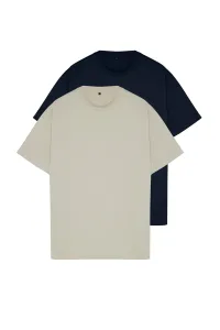 Trendyol Stone-Navy Blue Plus Size 2 Pack Regular/Regular Cut T-Shirt #9525767