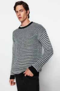 Trendyol Black Men's Regular Fit Crewneck Jacquard Knitwear Sweater