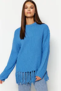 Trendyol Blue Tassel Detailed Knitwear Sweater