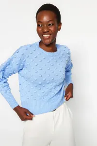Trendyol Blue Soft Textured Pompom Detailed Knitwear Sweater