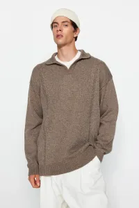 Trendyol Mink Oversize Fit Wide Fit Polo Neck Knitwear Sweater