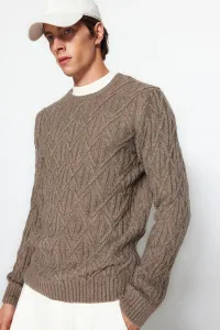 Trendyol Mink Men Slim Fit Crewneck Jacquard Patterned Knitwear Sweater