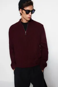 Trendyol Men's Burgundy Regular Fit Half Turtleneck Zippered Collar Sweater #7272956