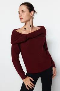 Trendyol Burgundy Soft Textured Collar Detailed Knitwear Sweater