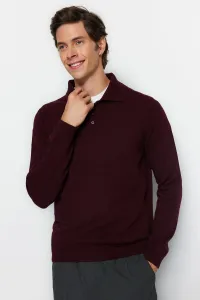 Trendyol Burgundy Slim Fit Polo Collar Buttoned Smart Knitwear Sweater
