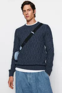 Trendyol Indigo Men's Slim Fit Crew Neck Jacquard Patterned Knitwear Sweater