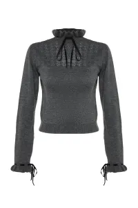 Trendyol antracit mäkký textúrovaný prelamovaný/perforovaný pletený sveter #6789906