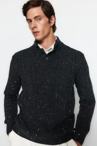 Trendyol Men's Anthracite Regular Fit Buttoned Turtleneck Nopelli Knitwear Sweater