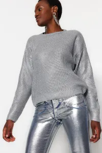 Trendyol Gray Foil Printed Knitwear Sweater