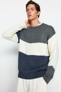 Trendyol Viacfarebný pánsky oversize strih Wide fit Crew krk Color Block Pletený sveter