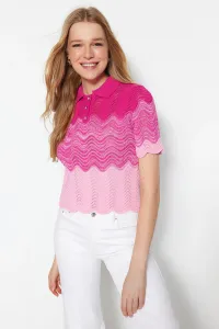 Trendyol Fuchsia Polo Collar Color Block Knitwear Sweater #5264584