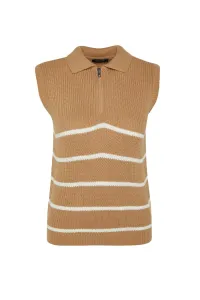 Trendyol Camel Zips Pruhovaný pletený sveter #6791001