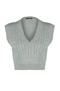Trendyol Grey Crop Pletený sveter s výstrihom do V #6790841