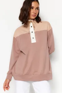 Trendyol Beige High Neck Color Block Knitted Sweatshirt #7488364