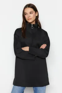 Trendyol Black Zipper Detail Diver/Scuba Plain Knitted Sweatshirt