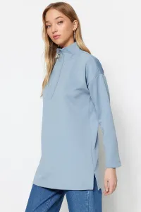Trendyol Blue Zipper Detail Diver/Scuba Plain Knitted Sweatshirt