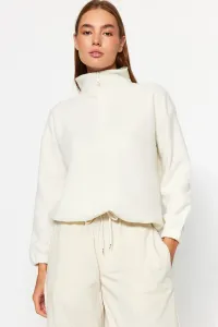 Trendyol Ecru Zipper Detailed Fleece Knitted Sweatshirt