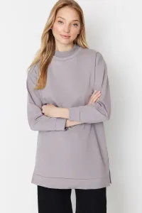 Trendyol Gray High Collar Slit Detailed Basic Knitted Sweatshirt