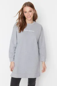 Trendyol Gray Crew Neck Slit Detailed Printed Knitted Sweatshirt #5264770