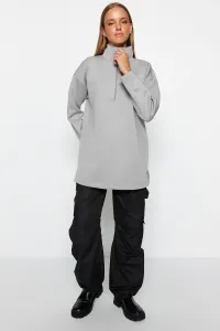 Trendyol Gray Zipper Detailed Diver/Scuba Plain Knitted Sweatshirt