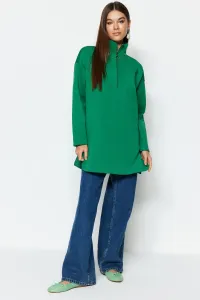 Trendyol Green Zipper Detail Diver/Scuba Plain Knitted Sweatshirt