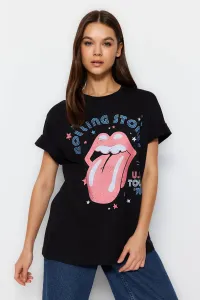 Trendyol Black 100% Cotton The Rolling Stones Licensed Boyfriend/Wide Fit Knitted T-Shirt