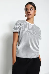 Trendyol Black Ecru Striped Premium Basic Regular/Normal Fit Crew Neck Knitted T-Shirt #5042015