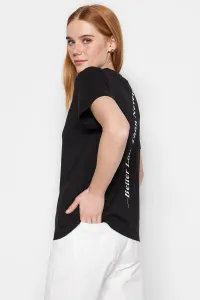 Trendyol Black 100% Cotton With Slogan Print On The Back Basic Crew Neck Knitted T-Shirt