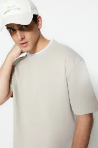 Trendyol limitovaná edícia Stone pánsky uvoľnený/pohodlný strih pleteniny s krátkym rukávom, textúrované tričko Pique