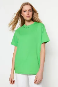 Trendyol Green 100% Cotton Embroidered Boyfriend Crew Neck Knitted T-Shirt #5248250
