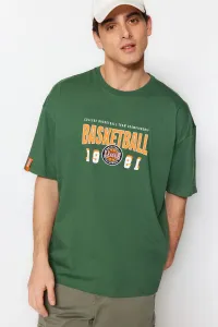 Trendyol Green pánske oversize/wide cut crew neck krátky rukáv basketbalové tričko s potlačou 100% bavlny