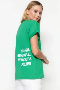 Trendyol Green 100% Cotton Back Printed Boyfriend Crew Neck Knitted T-Shirt #5361405