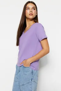 Trendyol Navy Blue-Lilac 100% Cotton 2-Pack Basic V-Neck Knitted T-Shirt