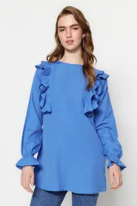 Trendyol Blue Flounce Pompom Fabric Cotton Tunic #4958212