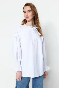 Trendyol White Tied Collar Woven Cotton Tunic #5071435