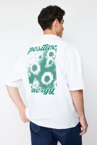 Trendyol White Oversize/Wide Cut Crew Neck Flower Printed 100% Cotton T-Shirt