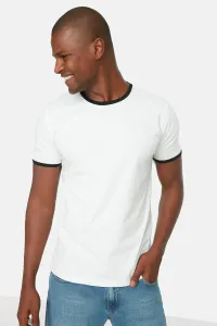 Trendyol White Slim Fit/Slim Fit Contrast Collar and Sleeve Ends Short Sleeve 100% Cotton T-Shirt
