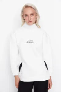 Trendyol White Stand Up Collar Color Block Loose Raised Knitted Sweatshirt #766750