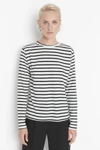 Trendyol White Striped Basic Knitted T-shirt