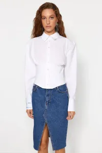 Trendyol X Sagaza Studio White Corset Detailed Poplin Shirt #7872148