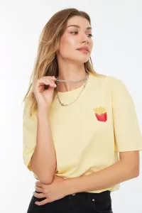 Trendyol Yellow Embroidered Loose Knitted T-Shirt #4473588